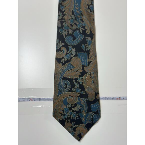 Damon All Silk Men’s Tie Paisley Floral Pattern Blue Brown Vintage USA Made - Picture 4 of 6